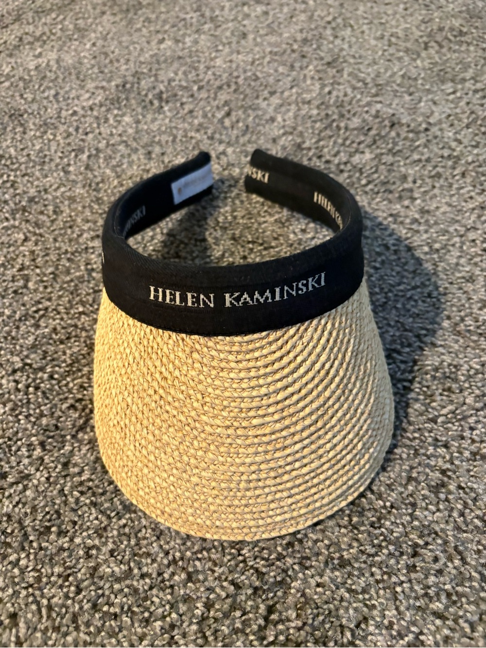 Helen Kaminski Natural Straw Visor with Black Logo Band